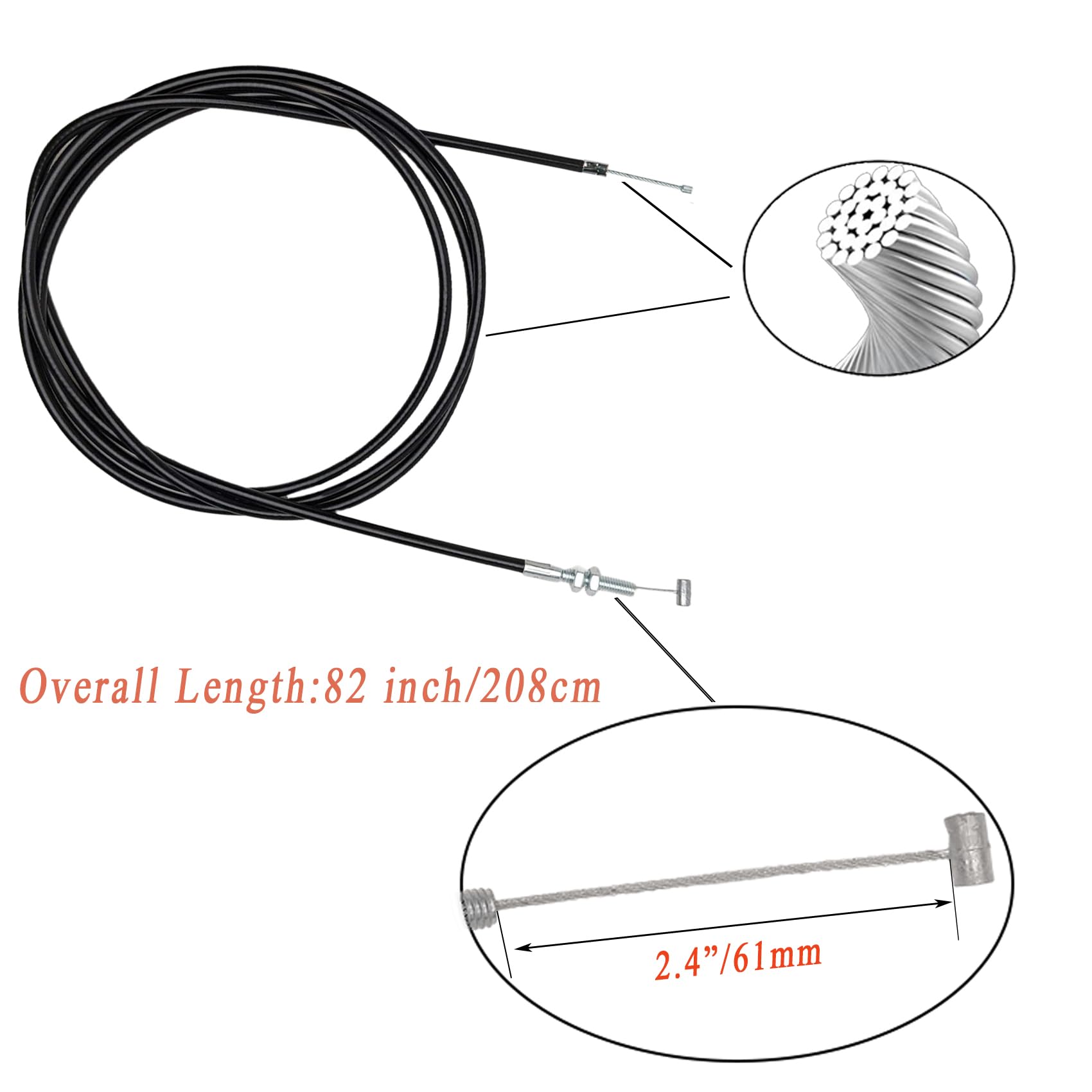 Gonfren 75' Universal Straight Throttle Cable For Go Kart, Kandi, Mini Bike, Scooter, Go Kart Throttle Cable For Dirt Bike Buggy 90Cc 110Cc 125Cc, Overall Length 82 Inch
